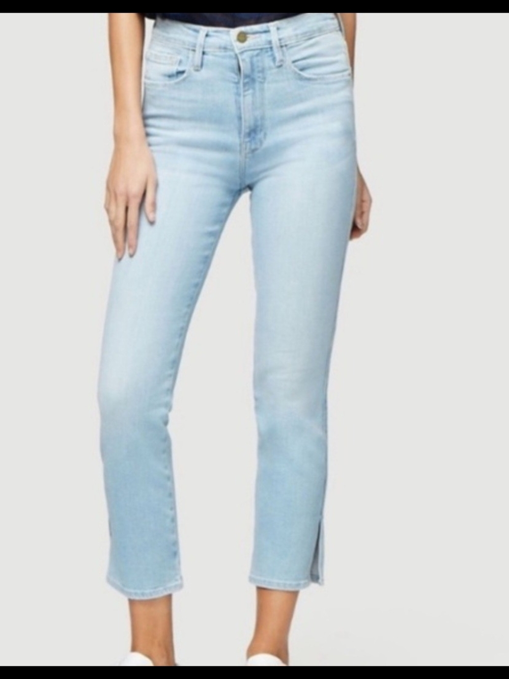 Frame Denim Light Blue High-Rise Cropped Jeans with Ankle Slit